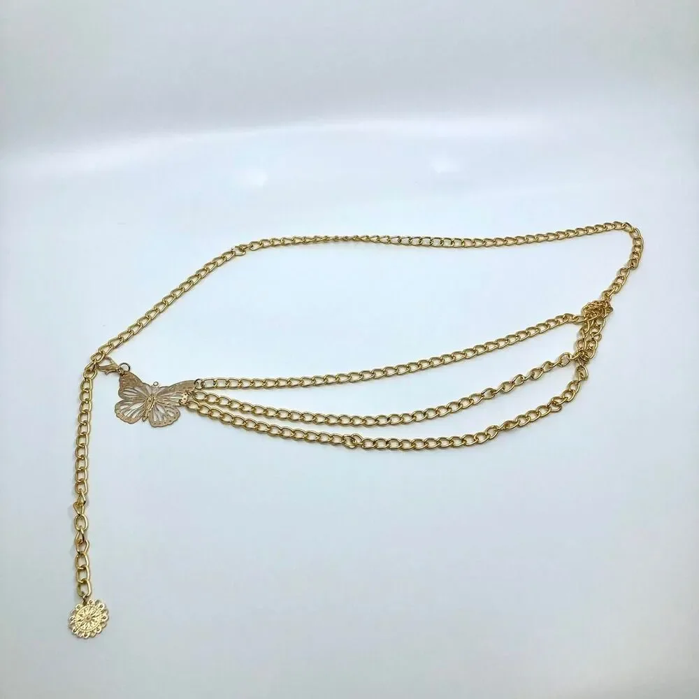 Women's Gold Butterfly Layered Chain Belt, 40.5 Inches, X7G9A1050